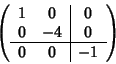 \begin{displaymath}\left(
\begin{array}{cc\vert c}
1 & 0 & 0 \\
0 & -4 & 0 \\ \hline
0 & 0 & -1
\end{array}\right)
\end{displaymath}