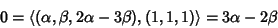 \begin{displaymath}0=\langle (\alpha,\beta,2\alpha - 3\beta),(1,1,1)\rangle=3\alpha-2\beta
\end{displaymath}