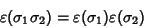 \begin{displaymath}
\varepsilon(\sigma_1\sigma_2)=\varepsilon(\sigma_1)\varepsilon(\sigma_2)
\end{displaymath}