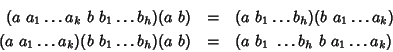 \begin{eqnarray*}(a\ a_1 \dots a_k \ b \ b_1 \dots b_h)(a\ b)&=
&(a \ b_1 \dots...
... \dots b_h)(a\ b)&=
&(a \ b_1 \ \dots b_h \ b \ a_1 \dots a_k)
\end{eqnarray*}