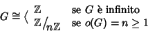 \begin{displaymath}G\oldcong\big\langle
\begin{array}{ll}
\mathbb Z\quad&\hbox{\...
...le {}n\mathbb Z}}\qquad&\hbox{\rm {se }} o(G)=n\ge1
\end{array}\end{displaymath}