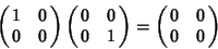 \begin{displaymath}\pmatrix{1&0\cr0&0}\pmatrix{0&0\cr0&1}=\pmatrix{0&0\cr0&0}
\end{displaymath}