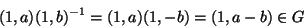 \begin{displaymath}
(1,a)(1,b)^{-1}=(1,a)(1,-b)=(1,a-b)\in G
\end{displaymath}