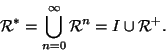 \begin{displaymath}{\cal R}^*=\bigcup_{n=0}^\infty {\cal R}^n = I\cup {\cal R}^+.
\end{displaymath}