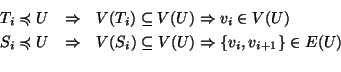 \begin{eqnarray*}T_i \preccurlyeq U &\Rightarrow& V(T_i)\subseteq V(U) \Rightarr...
...ow& V(S_i)\subseteq V(U) \Rightarrow\{v_i,v_{i+1}\}\in
E(U) \\
\end{eqnarray*}