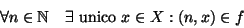 \begin{displaymath}
\forall n\in\mathbb N\quad \exists \hbox{\rm { unico }} x \in X : (n,x) \in f
\end{displaymath}