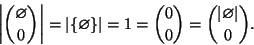 \begin{displaymath}\left\vert{\varnothing \choose 0}\right\vert=\left\vert\{\var...
...=1={0 \choose 0}={\left\vert\varnothing\right\vert \choose 0}.
\end{displaymath}