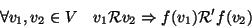 \begin{displaymath}\forall v_1,v_2\in V\quad v_1 {\cal R}v_2 \Rightarrow f(v_1) {\cal R}' f(v_2)
\end{displaymath}