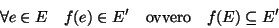 \begin{displaymath}
\forall e\in E \quad f(e)\in E'
\quad \hbox{\rm {ovvero}} \quad
f(E)\subseteq E'
\end{displaymath}