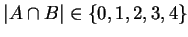 $ \vert A\cap B\vert\in \{0,1,2,3,4\}$