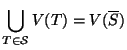 $\displaystyle \bigcup_{T\in{\cal S}} V(T) = V(\overline{S})$