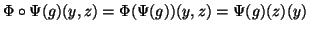 $ \Phi\circ\Psi(g)(y,z)=\Phi(\Psi(g))(y,z)=\Psi(g)(z)(y)$